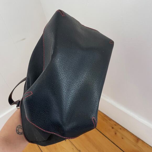 Vintage Liz Claiborne Floral Tote Bag Navy Red Embroidered Linen Cotton Boho Y2K - Picture 14 of 14